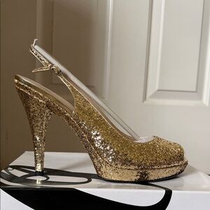 Nine West Gold Glitter Slingback Heels